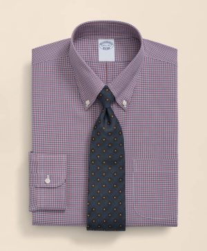 Big & Tall Stretch Supima ® Cotton Non-Iron Poplin Polo Button-Down Collar, Checked Dress Shirt