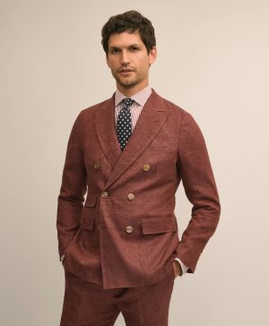 Slim Fit Linen Double-Breasted Suit Jacket
