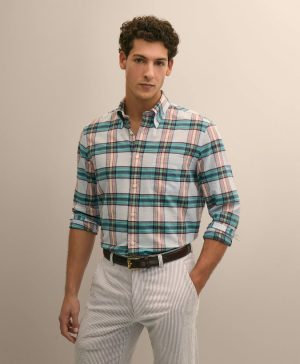 Cotton Madras Polo Button-Down Collar Shirt