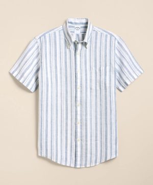 Irish Linen Short-Sleeve Stripe Sport Shirt