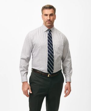 Big & Tall Stretch Supima ® Cotton Non-Iron Pinpoint Oxford Ainsley Collar, Ticking Check Dress Shirt