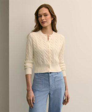 Supima ® Cotton Cropped Cable Cardigan