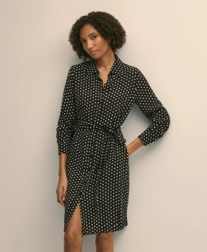 Belted Dot-Print Shirt Dress