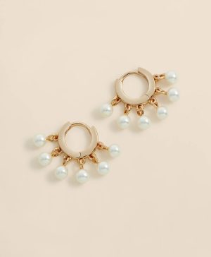 Gold-Toned Hoop Earrings with Drop Faux Pearls