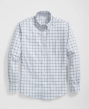 Stretch Supima ® Cotton Non-Iron Twill Polo Button Down Collar Windowpane Shirt