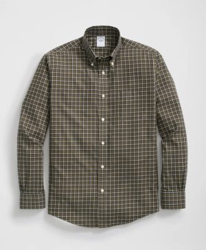 Stretch Supima ® Cotton Non-Iron Twill Polo Button Down Collar Windowpane Shirt