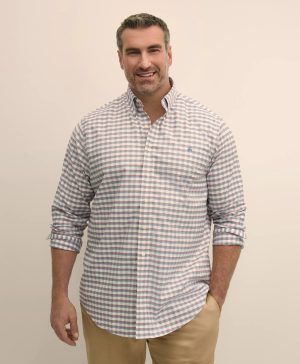 Big & Tall Stretch Cotton Non-Iron Oxford Polo Button Down Collar, Checked Shirt