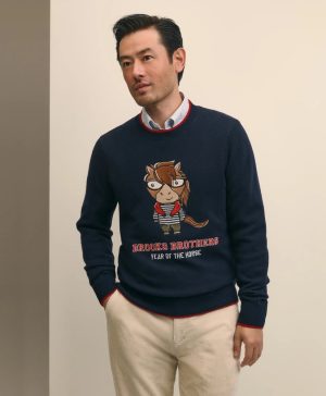 Men's Lunar New Year Merino Wool-Blend Intarsia Crewneck Sweater