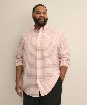 Big & Tall Stretch Cotton Non-Iron Oxford Polo Button Down, Windowpane Sport Shirt