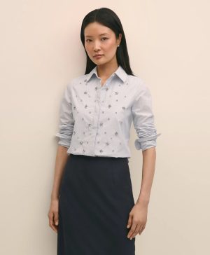 Cotton Poplin Pinstripe Embellished Shirt