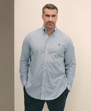 Big & Tall Stretch Cotton Non-Iron Oxford Polo Button Down Collar, Checked Shirt