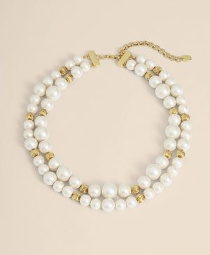 Double Strand Gold-Tone Faux-Pearl Necklace
