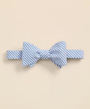 Cotton Seersucker Stripe Bow Tie