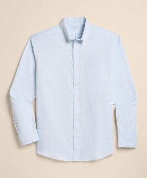 Stretch Supima ® Cotton Non-Iron Twill Polo Button Down Collar, Glen Plaid Sport Shirt