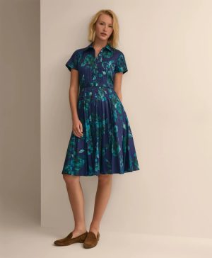 Cotton Sateen Floral Belted Shirtdress