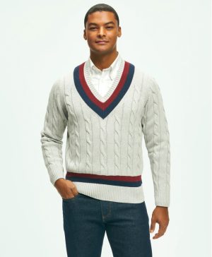 Vintage-Inspired Tennis V-Neck Sweater in Supima ® Cotton