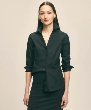 Fitted Non-Iron Stretch Supima ® Cotton Open V-Neck Dress Shirt