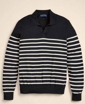 Supima ® Cotton Mariner Stripe Johnny Collar Sweater