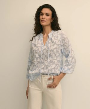 Cotton Jacquard Peasant Blouse