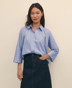 Relaxed Cotton Dobby Shirt With Wide Sleeves