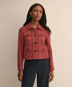 Cotton-Blend Braid-Trim Textured Jacket