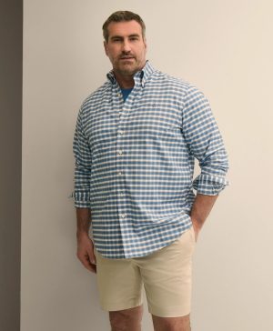 Big & Tall Stretch Cotton Non-Iron Oxford Polo Button Down, Check Sport Shirt