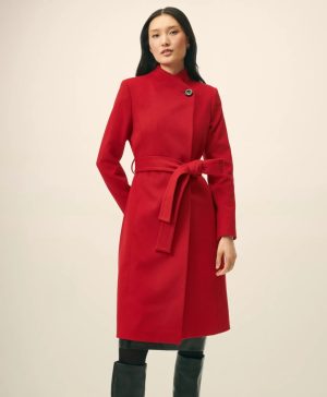 Wrap Coat in Water-Repellent Brushed-Twill Wool