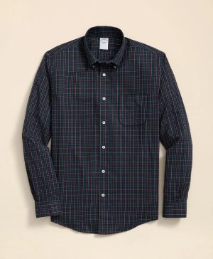 Stretch Supima ® Cotton Non-Iron Twill Polo Button Down, Tattersall Sport Shirt