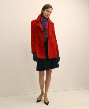 Brushed Wool Peacoat with Throat Latch