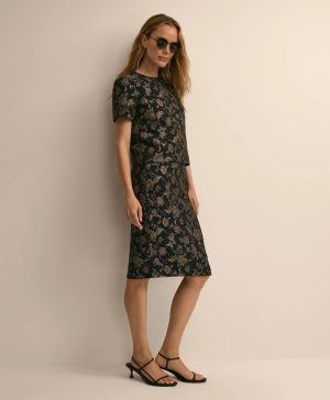 Shimmer-Brocade Short-Sleeve Top