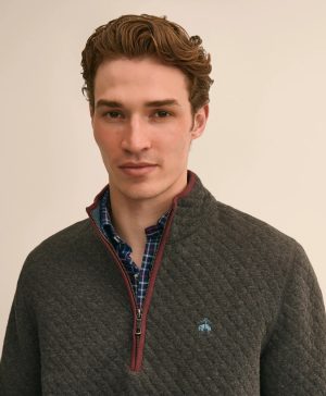 Cotton Blend Diamond-Quilted Quarter-Zip