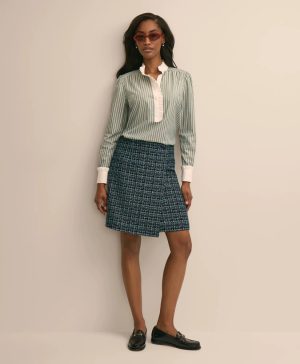 Cotton Dobby Ruffle-Detail Popover Shirt