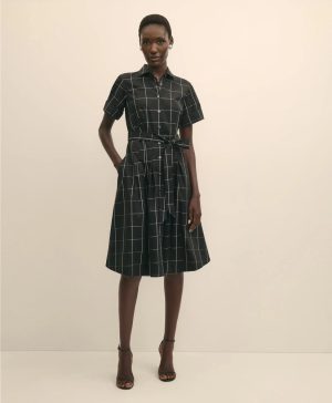 Supima ® Cotton Belted Windowpane Shirt Dress