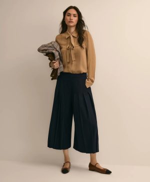 Pleated Tie-Neck Blouse