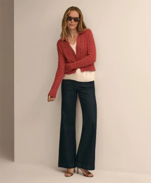Cropped Cotton Cable-Knit Polo Cardigan