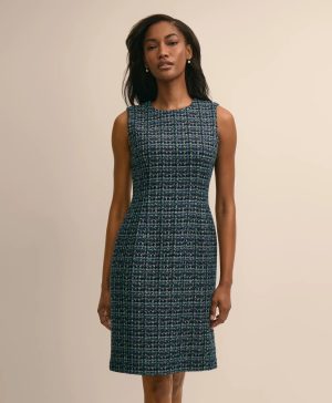 Boucle Plaid Sleeveless Sheath Dress