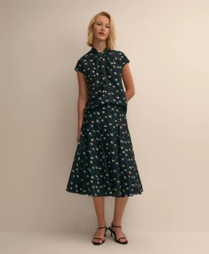 Silk Twist-Neck Leaf Blouse
