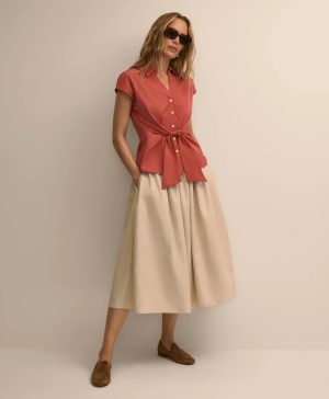 Supima ® Cotton Open Point-Collar Belted Shirt