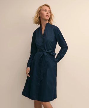Supima ® Cotton Belted Mock-Neck Shirt Dress
