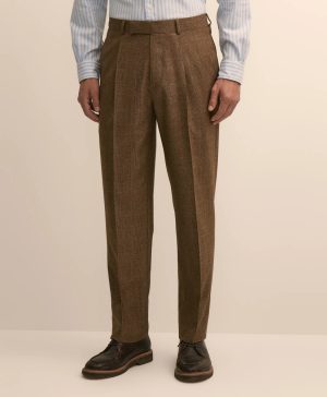 Classic Fit Pleated Wool Glen Plaid Suit Pants