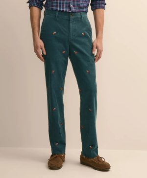 Cotton Corduroy Embroidered Squirrel-Motif Pants