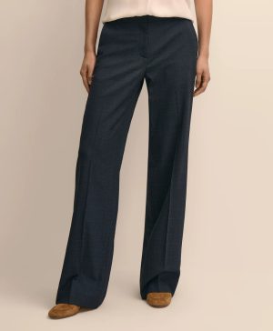 Wool Blend Birdseye Wide-Leg Pants