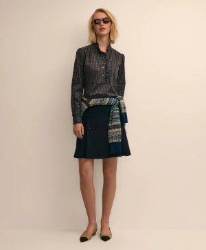 Cotton Dobby Ruffle-Detail Popover Shirt
