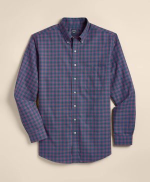 Big & Tall Stretch Supima ® Cotton Non-Iron Twill Polo Button Down, Windowpane Sport Shirt