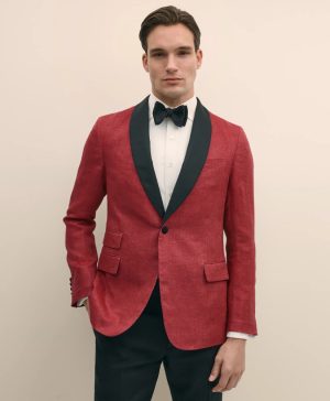 Classic Fit Linen Herringbone Dinner Jacket