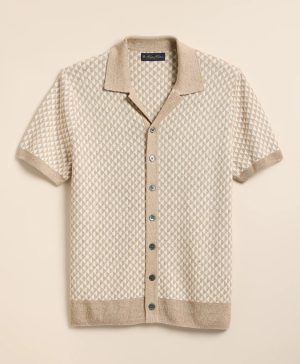 Linen-Cotton Jacquard Johnny Collar Cardigan