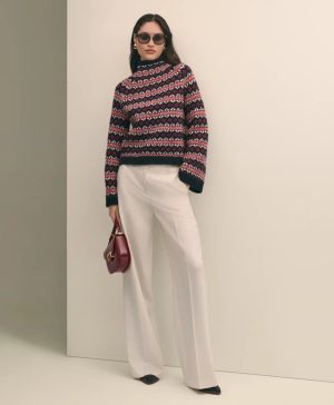 Wool Blend Funnel-Neck Fair Isle Sweater