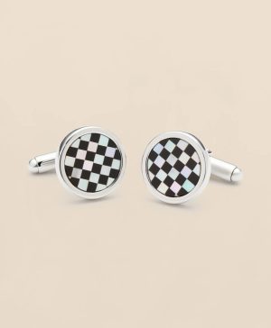 Sterling Silver Rhodium-Plated Checkerboard Cufflinks
