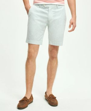Washed Stretch Cotton Seersucker Shorts