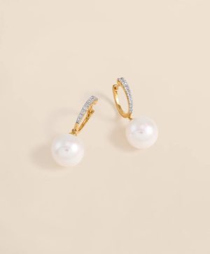 14k Gold Pearl Hoop Earrings